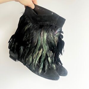 Delman Black Feathered Suede Slip-on Ankle Boots Size 9 M